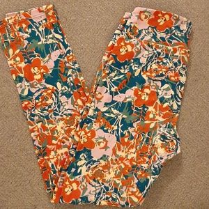 New Lularoe Orange, Pink, Blue Floral Leggings, OS